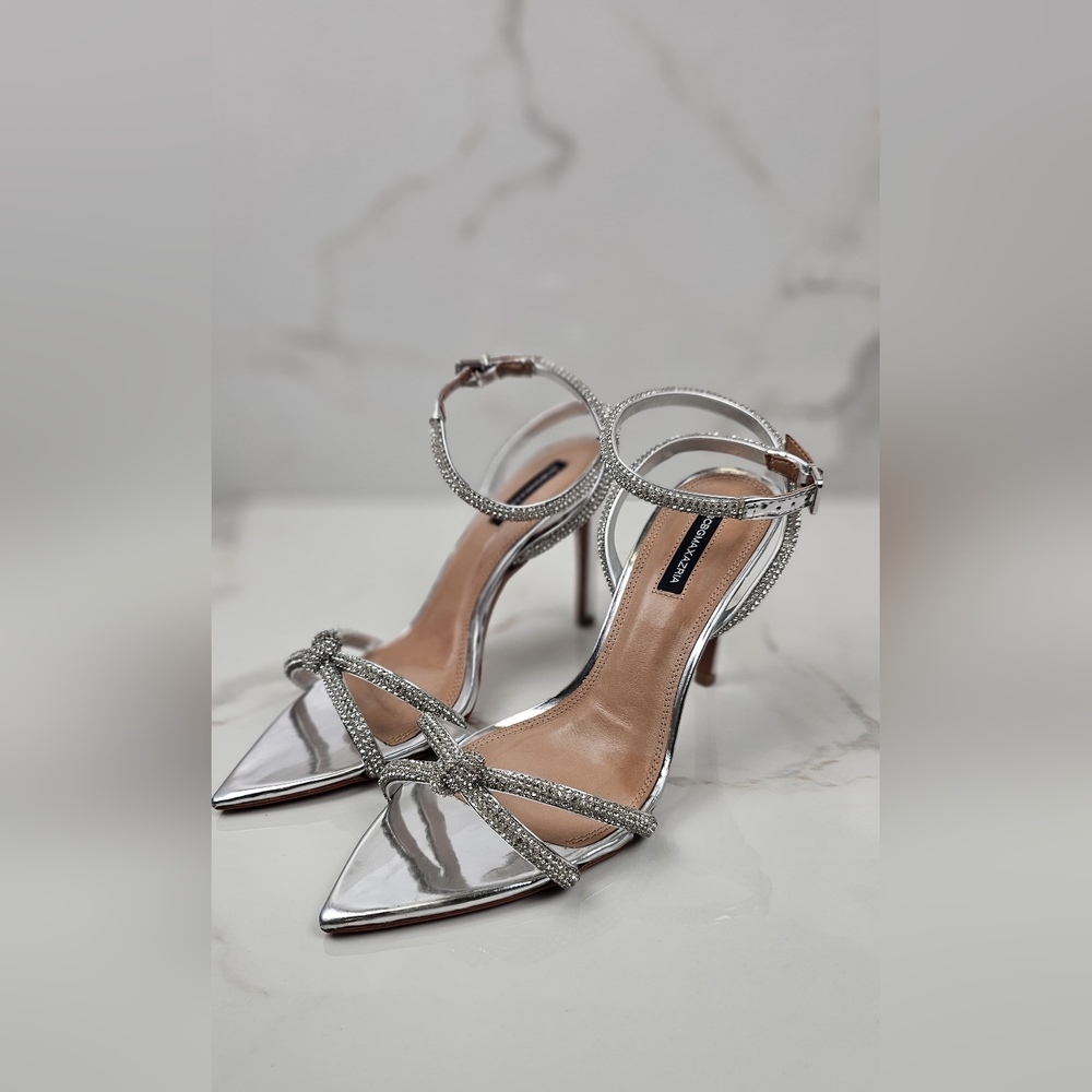 BCBGMAXAZRIA Della‎ SILVER Embellished Ankle Strap Pumps Size 9